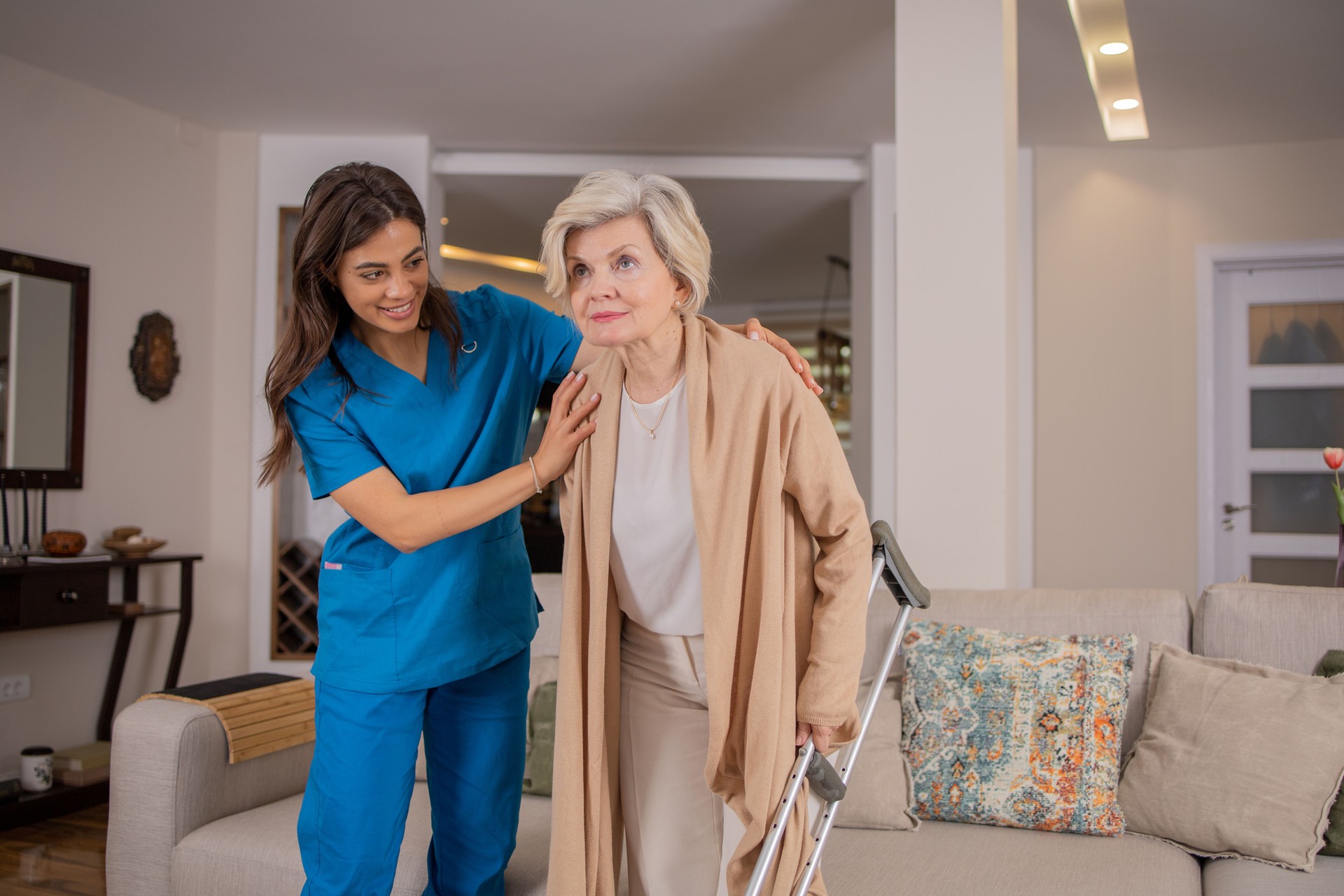 Retired woman with female home carer